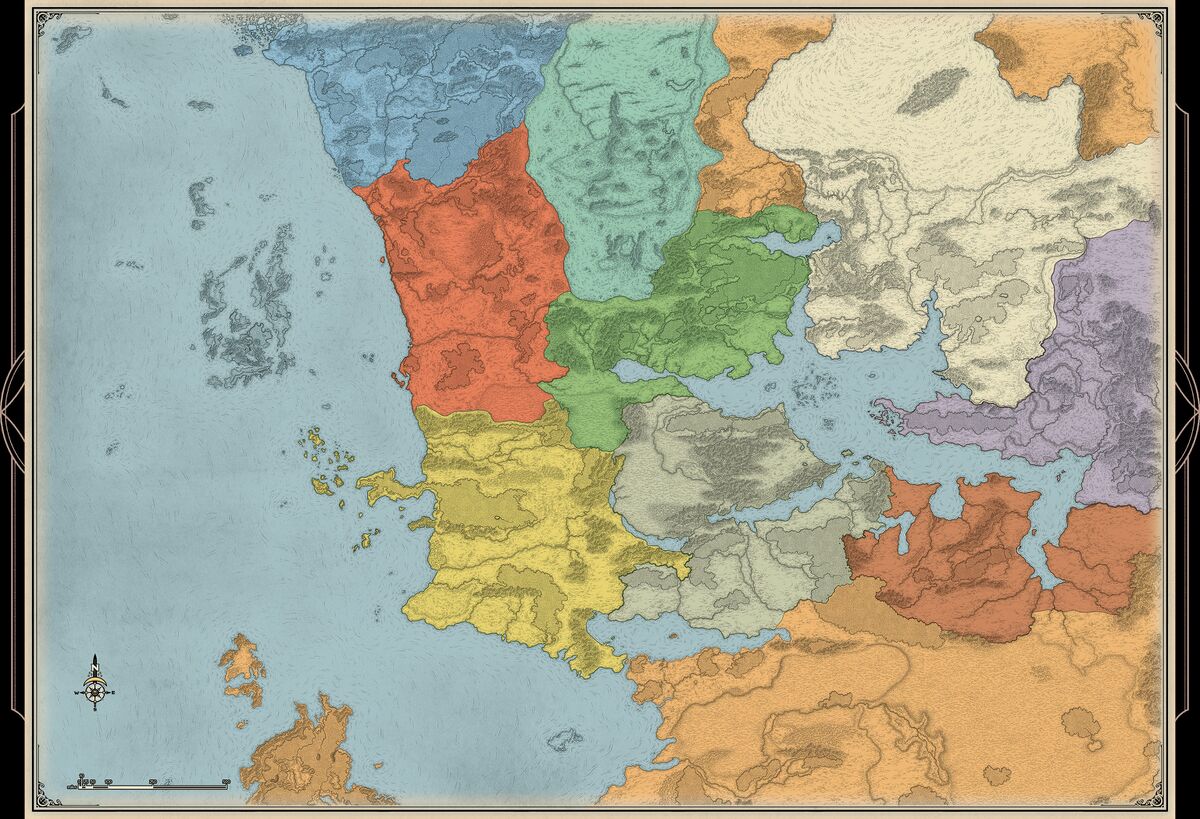 Map of Faerûn with its regions coloured